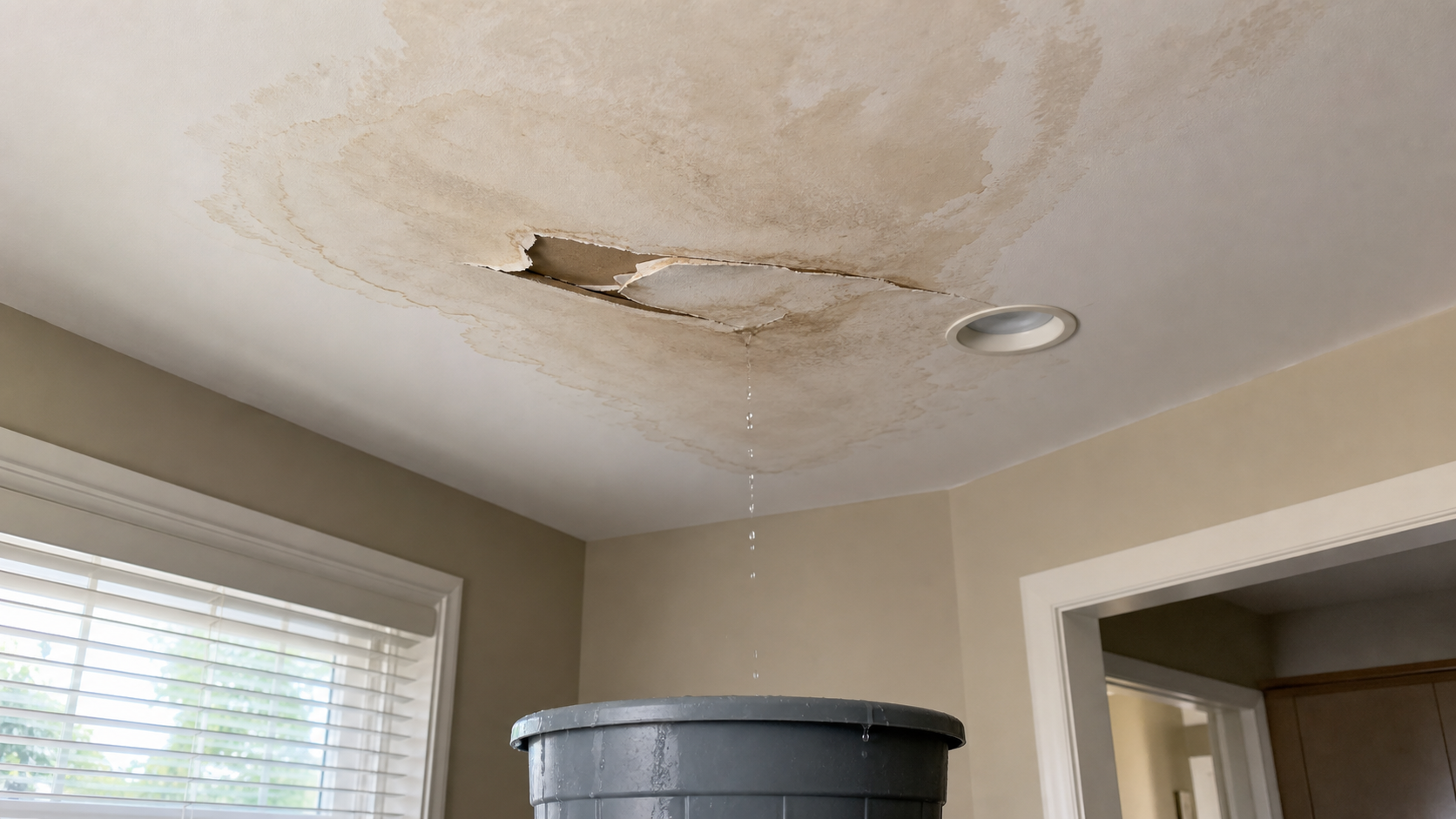 Ceiling water stain from an upstairs leak